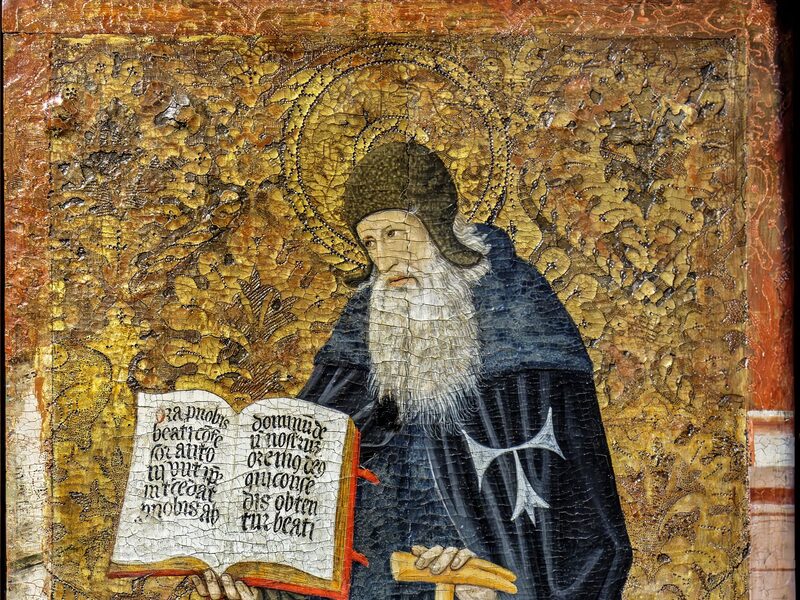 Sant'Antonio Abate con il bastone a tau e il libro, dipinto di Pedro García de Benabarre